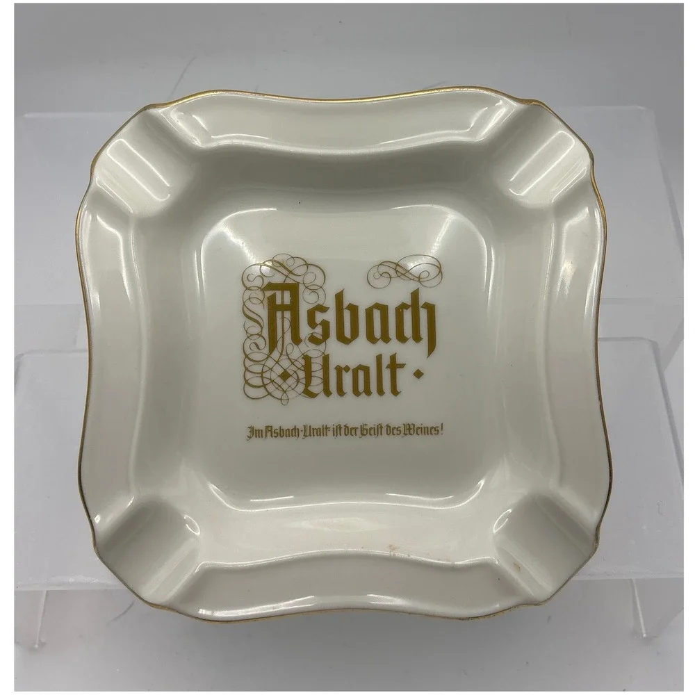 Vtg Asbach Uralt Brandy Porcelain Ashtray German Advertising Barware Gold Trim